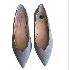 Avellini scalloped Gray Suede Pointed Toe Flats Shoes Made In Italy Size 38 US 8